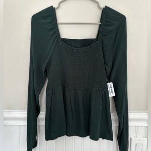 Long Sleeve Smocked Peplum Blouse